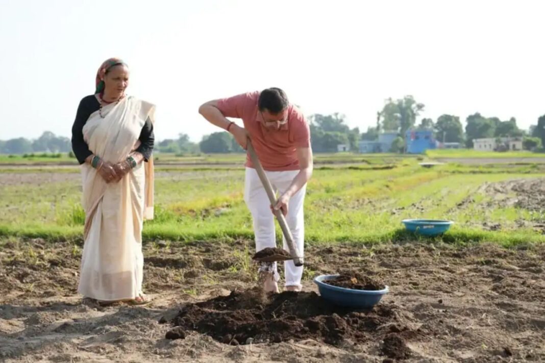 मुख्यमंत्री धामी ने खेत में चलाया टिलर, जैविक खेती को दिया बढ़ावा मुख्यमंत्री धामी ने खेत में चलाया टिलर, जैविक खेती को दिया बढ़ावा