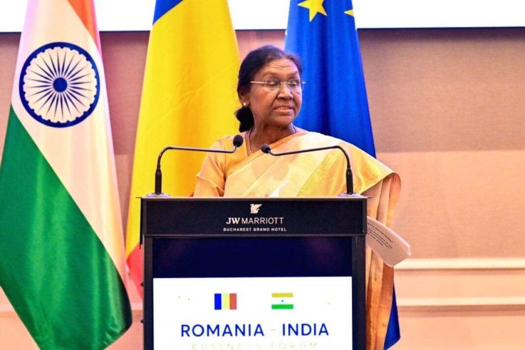 राष्ट्रपति द्रौपदी मुर्मु ने भारत-रोमानिया व्यापार मंच से दिया बड़ा संदेश, भारत-यूरोपीय संघ मुक्त व्यापार समझौते के शीघ्र क्रियान्वयन पर दिया जोर राष्ट्रपति द्रौपदी मुर्मु ने भारत-रोमानिया व्यापार मंच से दिया बड़ा संदेश