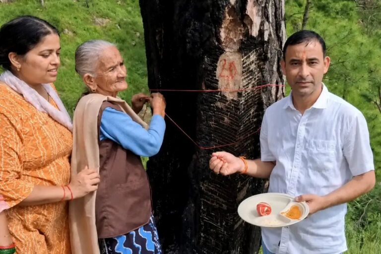 अदवाणी के जंगल में पेड़ कटान का विरोध, महिलाओं ने बांधा रक्षा सूत्र