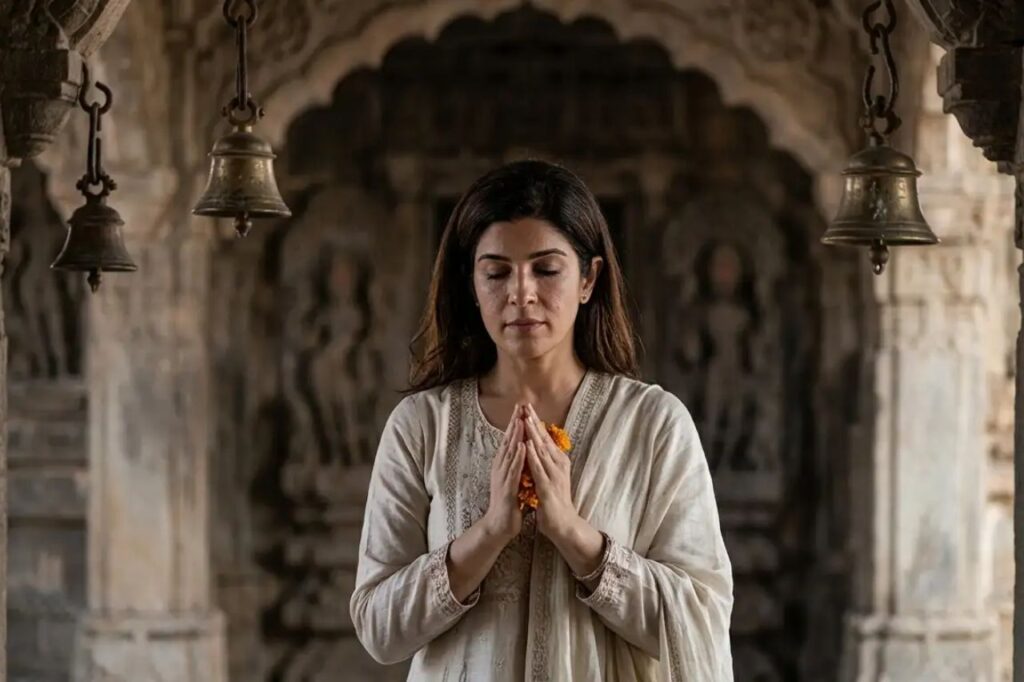 निमरत कौर ने श्रावण शिवरात्रि पर दीव के गंगेश्वर महादेव मंदिर में दर्शन किए।
